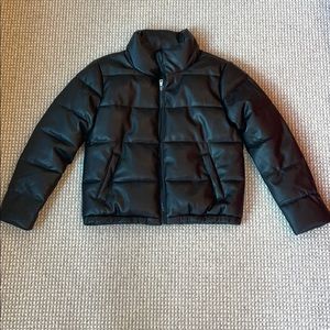 Faux Leather Puffer Bomber Jacket